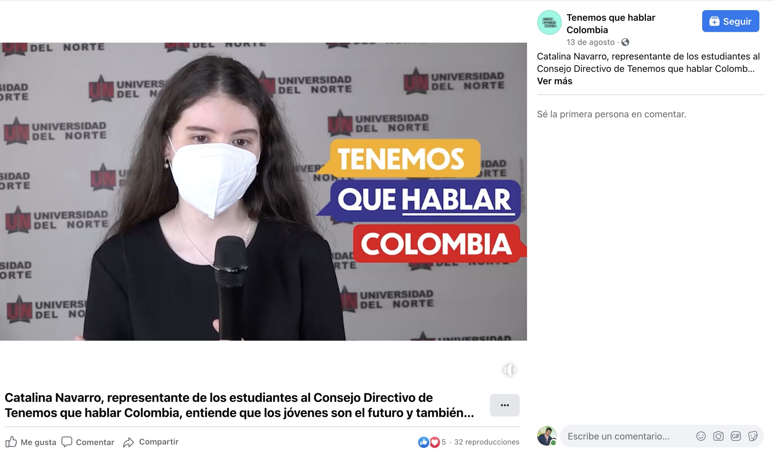 Catalina Navarro, representante de los estudiantes al Consejo Directivo de Tenemos que hablar Colombia